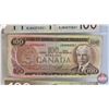 Image 3 : Canada $100 Bills (3): - 1988 : Knight/Thiessen #BJN4375551 - 1975 : Lawson/Bouey #JB5080351 - 2004 
