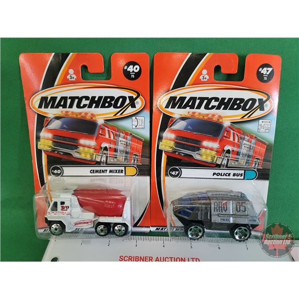 Matchbox (2) : (c.2000 Mattel) - Cement Mixer - Police Bus  (SEE PICS!)