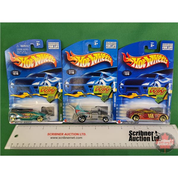 Hot Wheels (3) : Race & Win (c.2001 Mattel) - Phaeton - Baby Boomer - Chrysler Thunderbolt  (SEE PIC