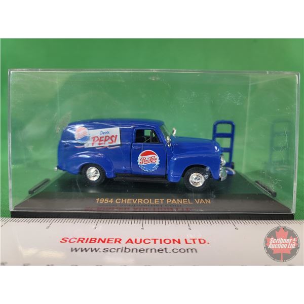 Diecast Car : 1954 Chevrolet Panel Van "Drink Pepsi" & Hand Cart Mover : Road Champs (in Display Cas