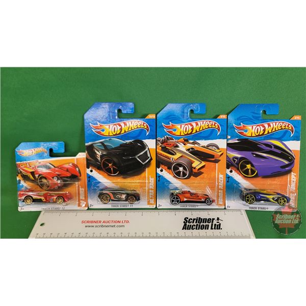Hot Wheels (4) : Track Stars (c.2010/2011 Mattel) - 24 Ours - Ultra Rage - Honda Racer - Lotus Conce