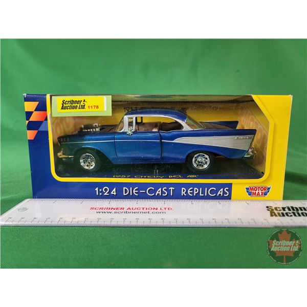 Diecast Car : MOTOR MAX : 1957 Chevrolet Bel Air (Scale 1:24) (Box Measures: 4"H x 9-1/2"W x 4-1/2"D
