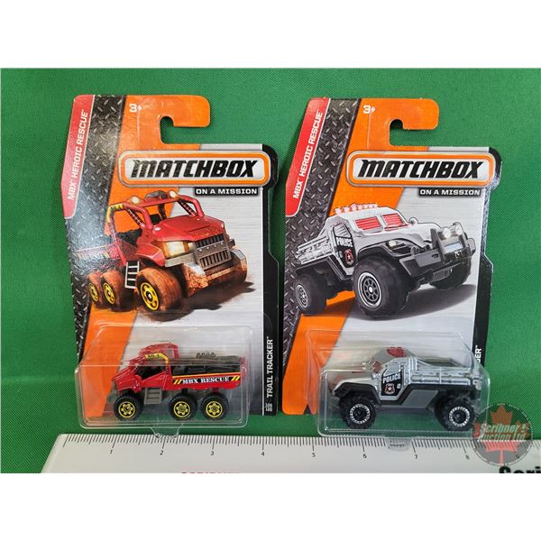 Matchbox (2) : On A Mission (c.2013 Mattel) - Trail Tracker - Road Raider  (SEE PICS!)