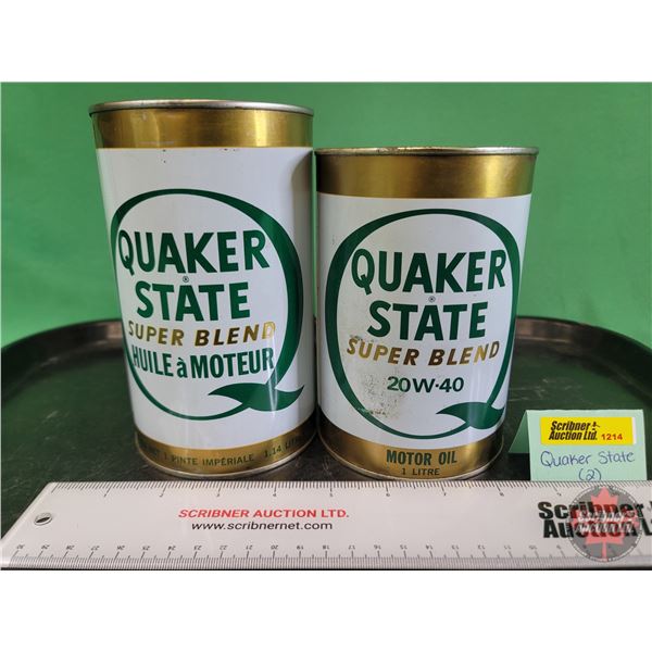 Quaker State Super Blend (2) : Oil Cans (Both Full) (Tallest Measures 6-1/2"H x 4" Dia)  (SEE PICS!)