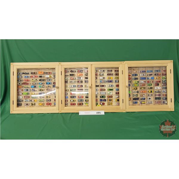 (3) Piece Display Cabinet (w/Plexi-Glass & Wood Doors) c/w (200) Hot Wheels (Total Outside Measures