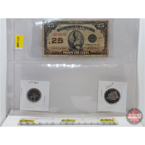 Collector Combo - Canada (3): Shinplaster 1923 ; Twenty Five Cent 1973 ; Fifty Cent 2023
