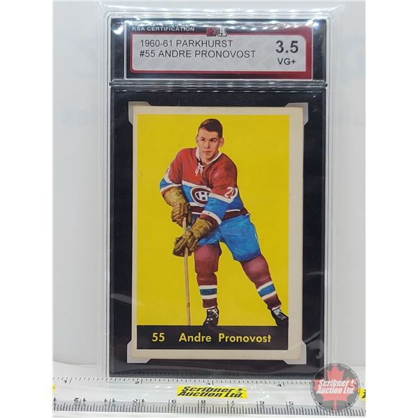 1960-61 Parkhurst #55 Andre Pronovost : Canadiens (Certified KSA 3.5 VG +)