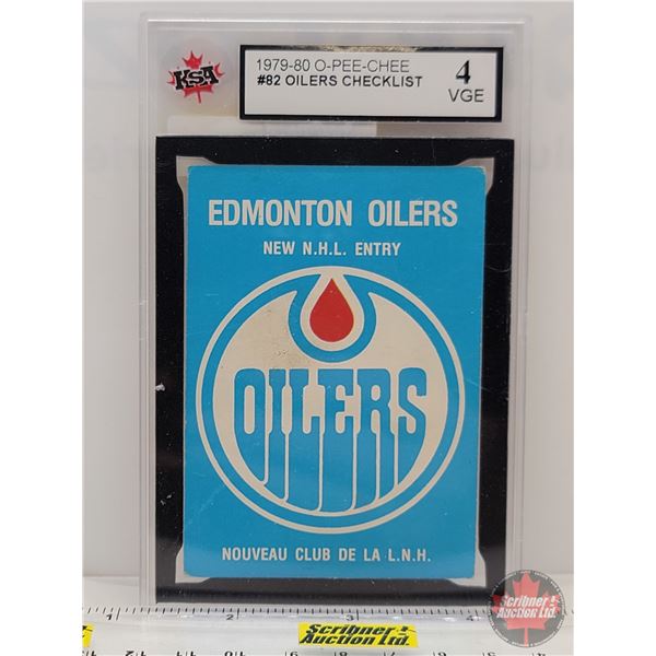 1979-80 O-Pee-Chee #82 Oilers Checklist : New NHL Entry (Certified KSA 4 VGE)