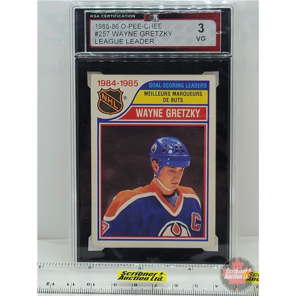 1985-86 O-Pee-Chee #257 Wayne Gretzky League Leader : Oilers (Certified KSA 3 VG)