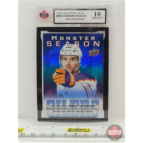 2023-24 Upper Deck #MS-9 Connor McDavid Monster Season : Oilers (Certified KSA 10 GEM MINT)