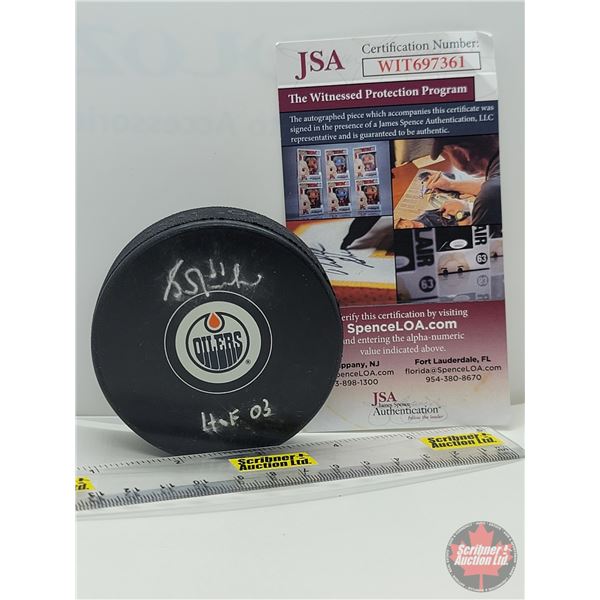 SIGNED NHL Puck : Grant Fuhr - Oilers (Certified JSA #WIT697361)