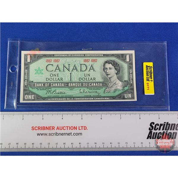 Canada $1 Bill Centennial 1867 1967 : Appears to be Signed by Bobby Hull (Not Authenticated) (See Pi