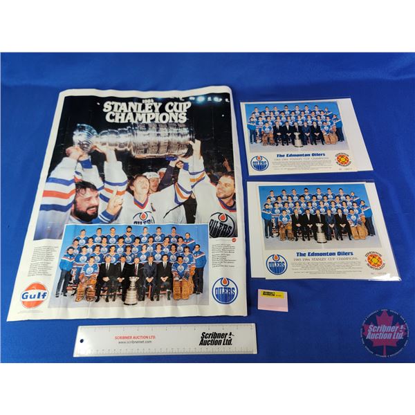 Collector Combo: 1984 Stanley Cup Champions Poster (GULF & OILERS) &  (2) Team Photos (1983-1984) Ed