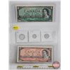 Image 1 : Collector Combo ~ 1954 Canada (5) : $1 Bill ; $2 Bill; Twenty Five Cent; Ten Cent; Five Cent