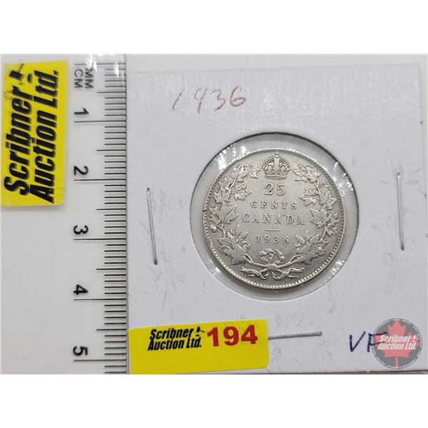 Canada Twenty Five Cent 1936 (SEE PICS!)  (Listing & Descriptions are a GUIDE ONLY and are subject t