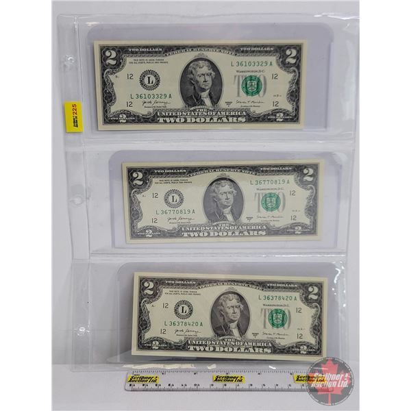 USA $2 Bills 2017 (3)  (See Pics for Varieties, Conditions, Serial Numbers, Printing Dates & Signatu