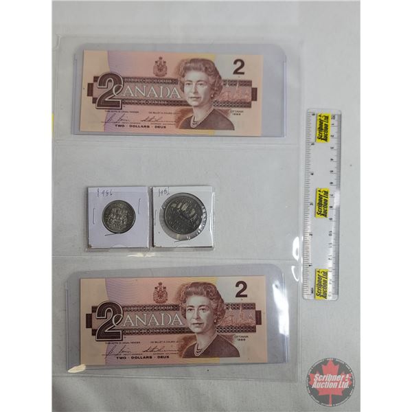 Collector Combo 1986 Canada (4): - Sequential $2 Bills (2) : Bonin/Thiessen #CBI7371804-805 - Fifty 