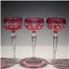 Image 2 : 6pc Vintage Val St Lambert  Crystal Goblets, Cranberry and Bourget Pattern