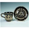 Image 1 : 2pc Greek Black Porcelain Cup and Saucer with 24K Gold Mythological Design