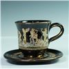 Image 2 : 2pc Greek Black Porcelain Cup and Saucer with 24K Gold Mythological Design