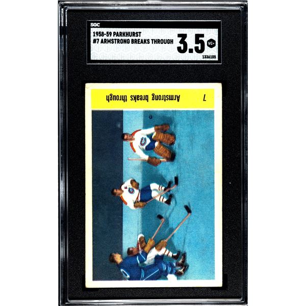 1958-59 Parkhurst #7 Armstrong Breaks Through (SGC 3.5)