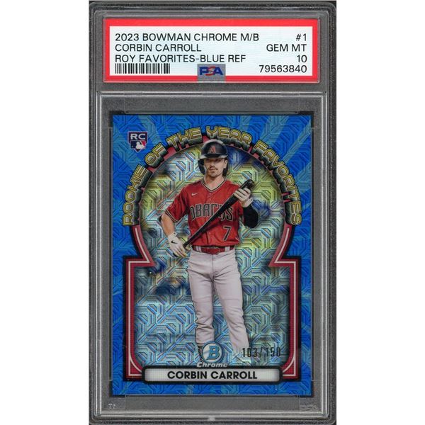 2023 Bowman Chrome Corbin Carroll ROY Favorites Blue Refractor #103/150 - PSA 10