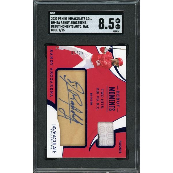 2020 Panini Immaculate Randy Arozarena Debut Moments #1/25 - SGC 8.5