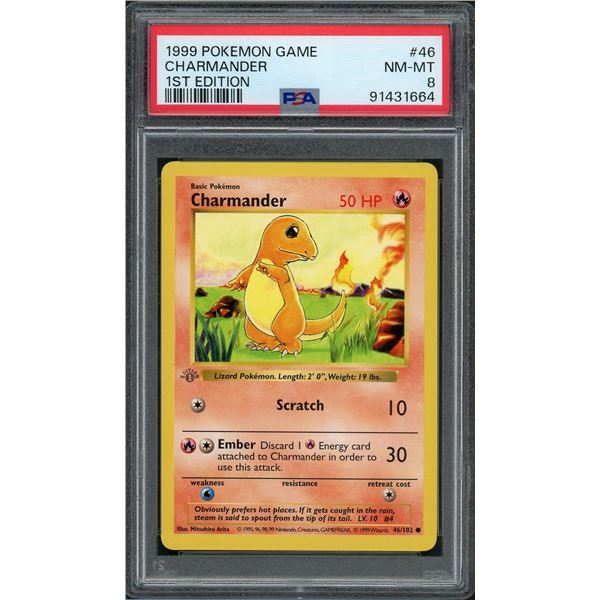 1999 Pokemon Charmander 1st edition "GREY STAMP" - PSA 8