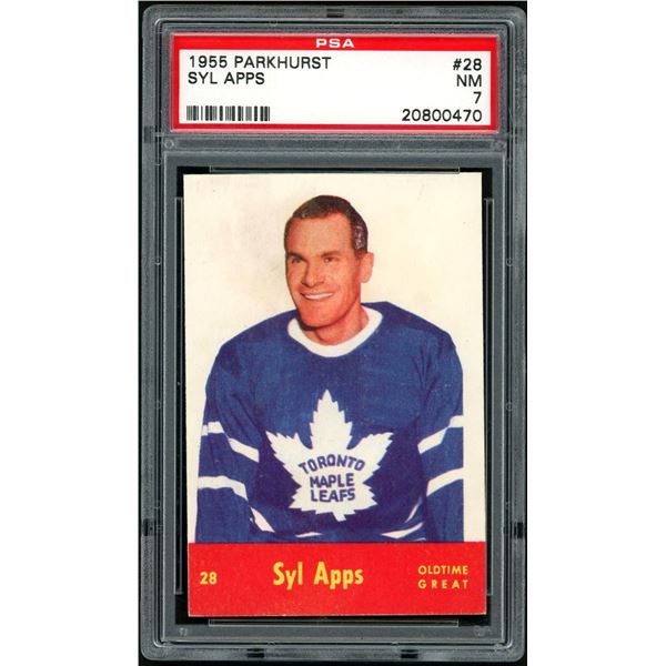 1955-56 Parkhurst #28 Syl Apps OTG (PSA 7)