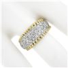 Image 3 : Estate 14K Two Tone Gold 1.0 ctw Round Pave Set Diamond Grooved Wide Band Ring