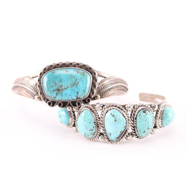 Two Sterling and Turquoise Cuffs.