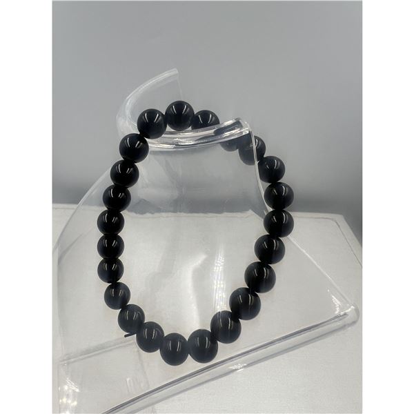 BRAND NEW 8 MM  BLACK TOURMALINE  BRACELET ELASTIC