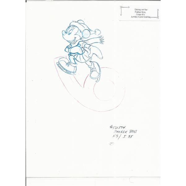 Disney Minnie Mouse original hand drawn art for Parker Bros. Hasbro Crazy 8's card game