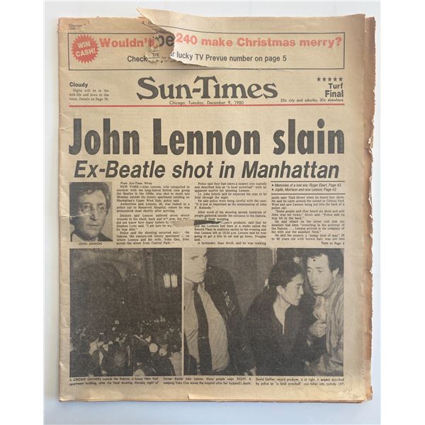 John Lennon Slain Chicago Sun-Times Original 1980 Vintage Newspaper