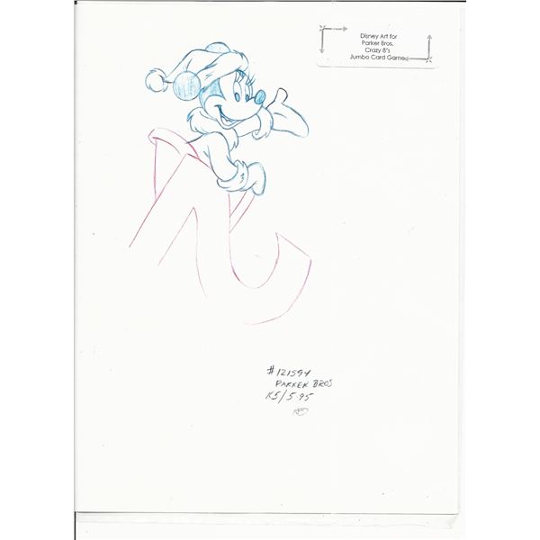 Disney Minnie Mouse original hand drawn art for Parker Bros. Hasbro Crazy 8's card game