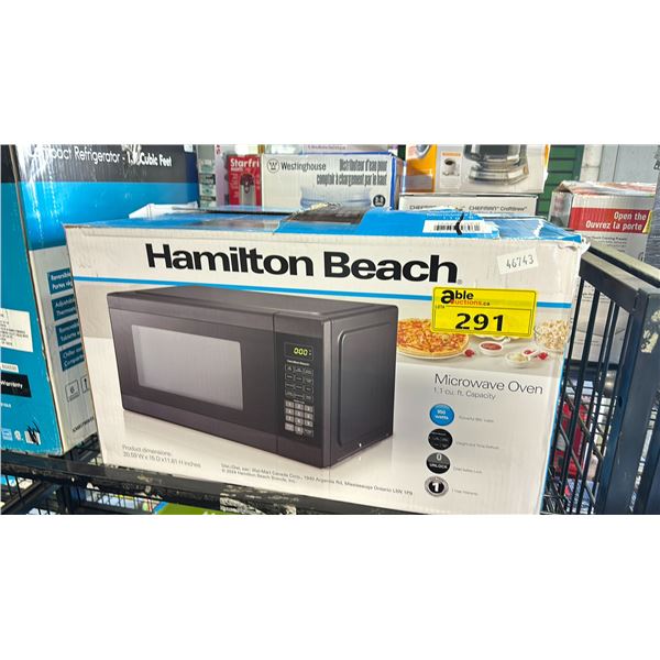 HAMILTON BEACH MICROWAVE OVEN 1.1 CU. FT. CAPACITY