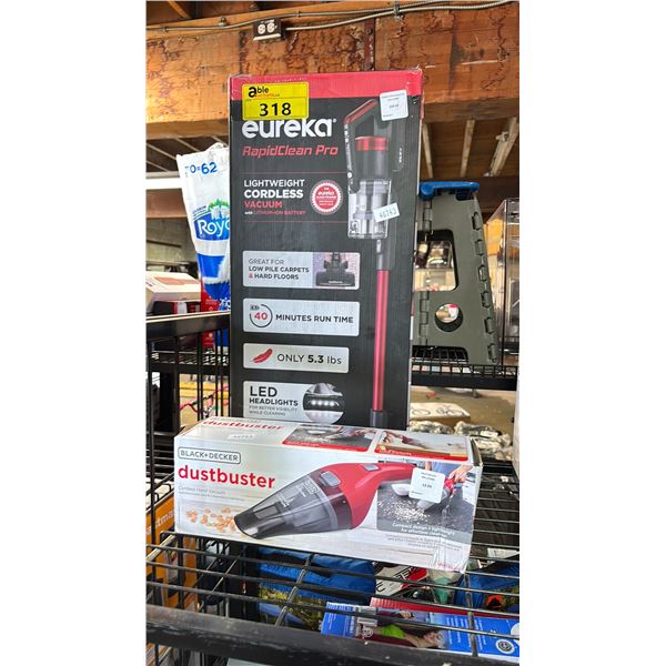 EUREKA RAPID CLEAN PRO LIGHTWEIGHT CORDLESS VACUUM AND BLACK + DECKER DUSTBUSTER CORDLESS HAND