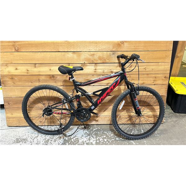 HYPER RED/BLACK 18 SPEED BIKE *REAR WHEEL NEEDS REPAIR*