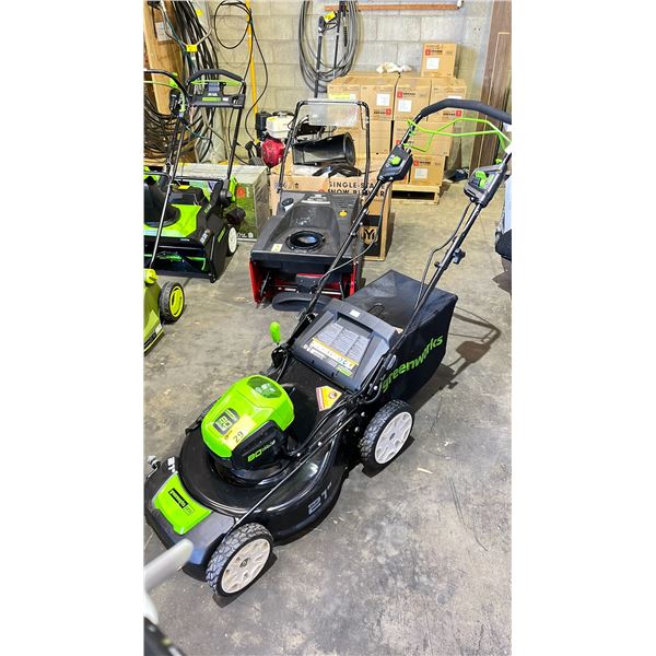 GREENWORKS PRO ELECTRIC LAWN MOWER *BATTERIES NOT INCLUDED/ONE WHEEL MISSING*