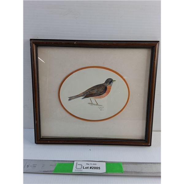 Framed Bird Drawing 11 x 10"