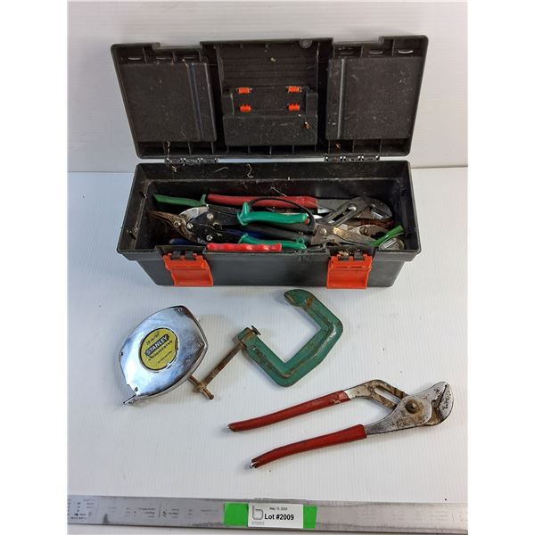 Black Tool Box with Various Vintage Tools