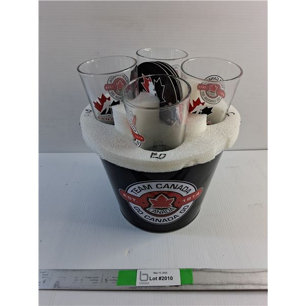 Team Canada Ice Bucket, Glass Cups and Coasters