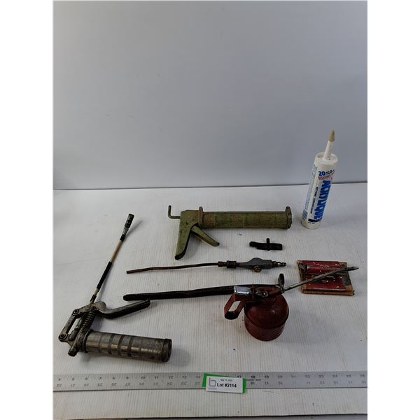 Grease/Caulking Guns, Oil Can, Air Blower, Hand Sander and Caulk