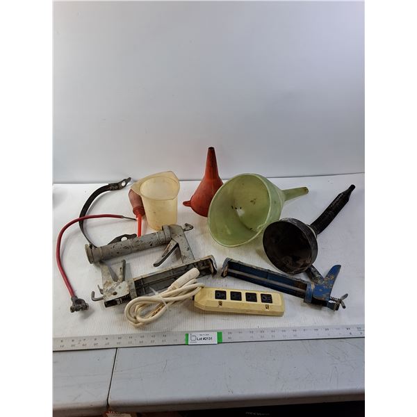 Funnels, Battery Carrier Strap, Caulking Guns and Power Bar