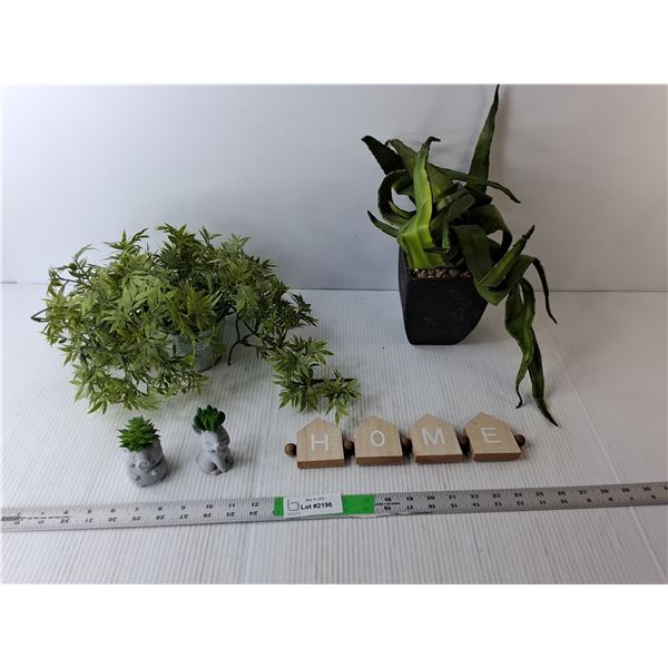 Home Decor- Sign, Artificial Plants