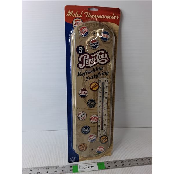 Pepsi-Cola Metal Thermometer, Sealed 17" Tall