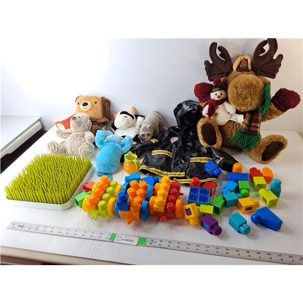 Child Lot- Bottle Drying Rack, Stuffies, Mega Blocks, Misc.