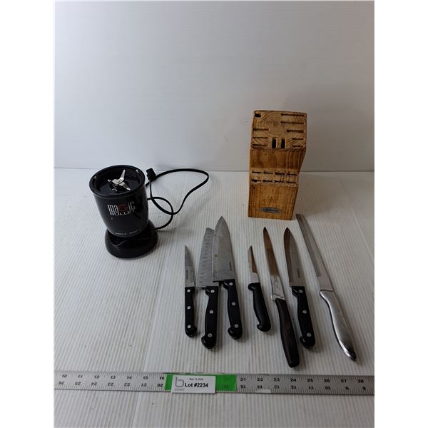 Magic Bullet Mini Blender-As Is, Faberware Knife Block, (7) Kitchen Knives