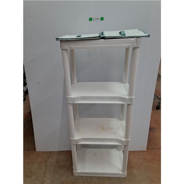 Plano Plastic 4 Tier Shelf 4 Ft. Tall x 19.5" Long x 12" Wide, (2) Fabric Totes