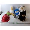 Image 1 : Toy Lot- Firefighter Hat, (5 ) Stuffies, T-rex Figurine